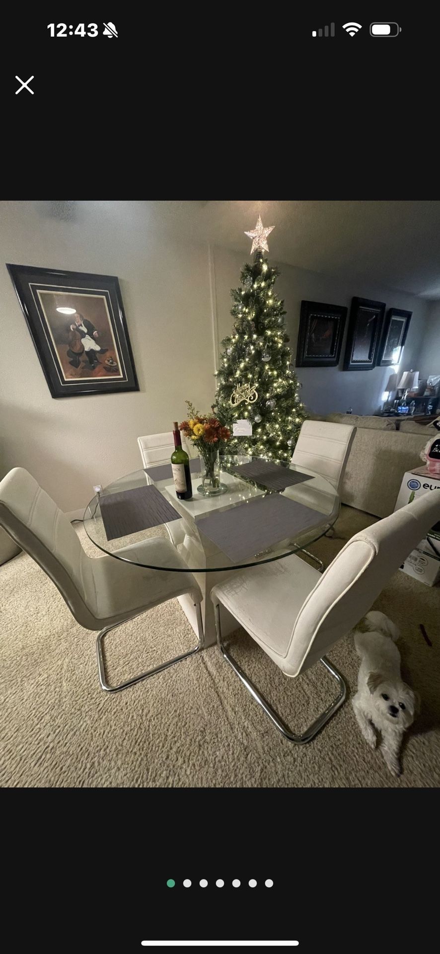 Free Glass top Dinning Table With 4 White Chairs