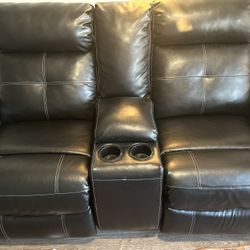 FREE 2pc reclining black leather 