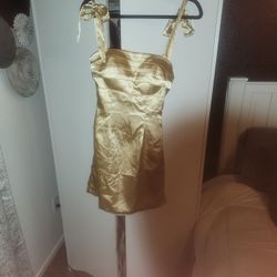 Brand New Silky Gold Prom Dress Small