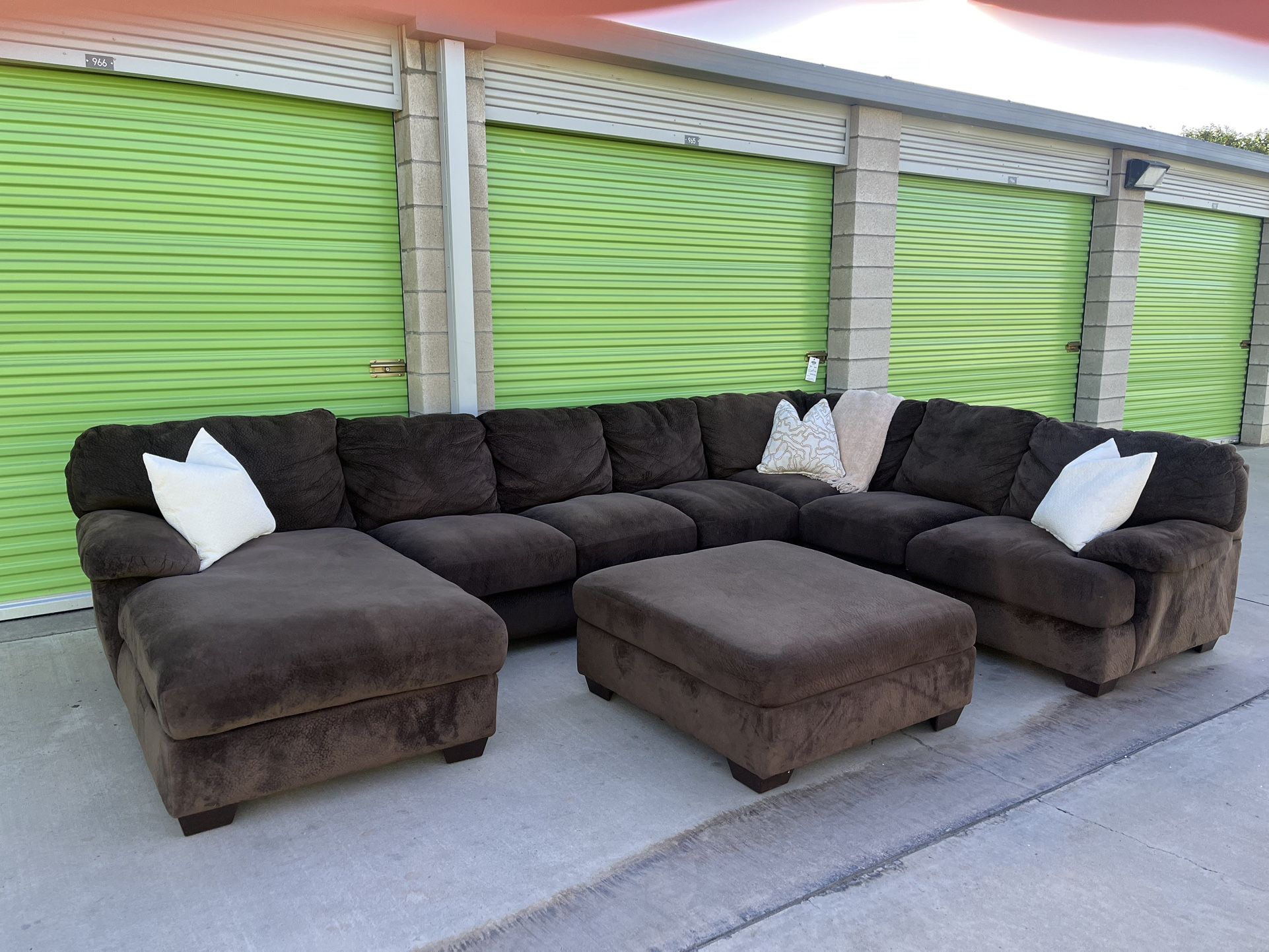 Brown Sectional Couch With Delivery & Ottoman