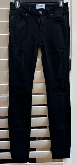 PAIGE Verdugo Ultra Skinny Black Dark Wash Distressed Mid Rise Jeans Size 27