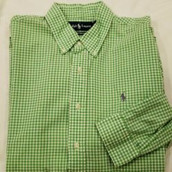 Ralph Lauren Custom Fit Green & White Gingham Checkered Shirt Size: L 