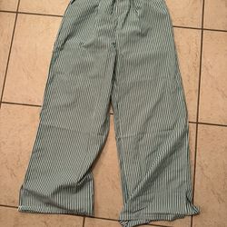Green Striped Pajama Pants With Pocket