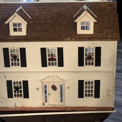 Dollhouse For Sale, Equipped With Electrical Outlets, Candles In The Attic Windows, Plug-In Items Lamps, Some Christmas Decorations