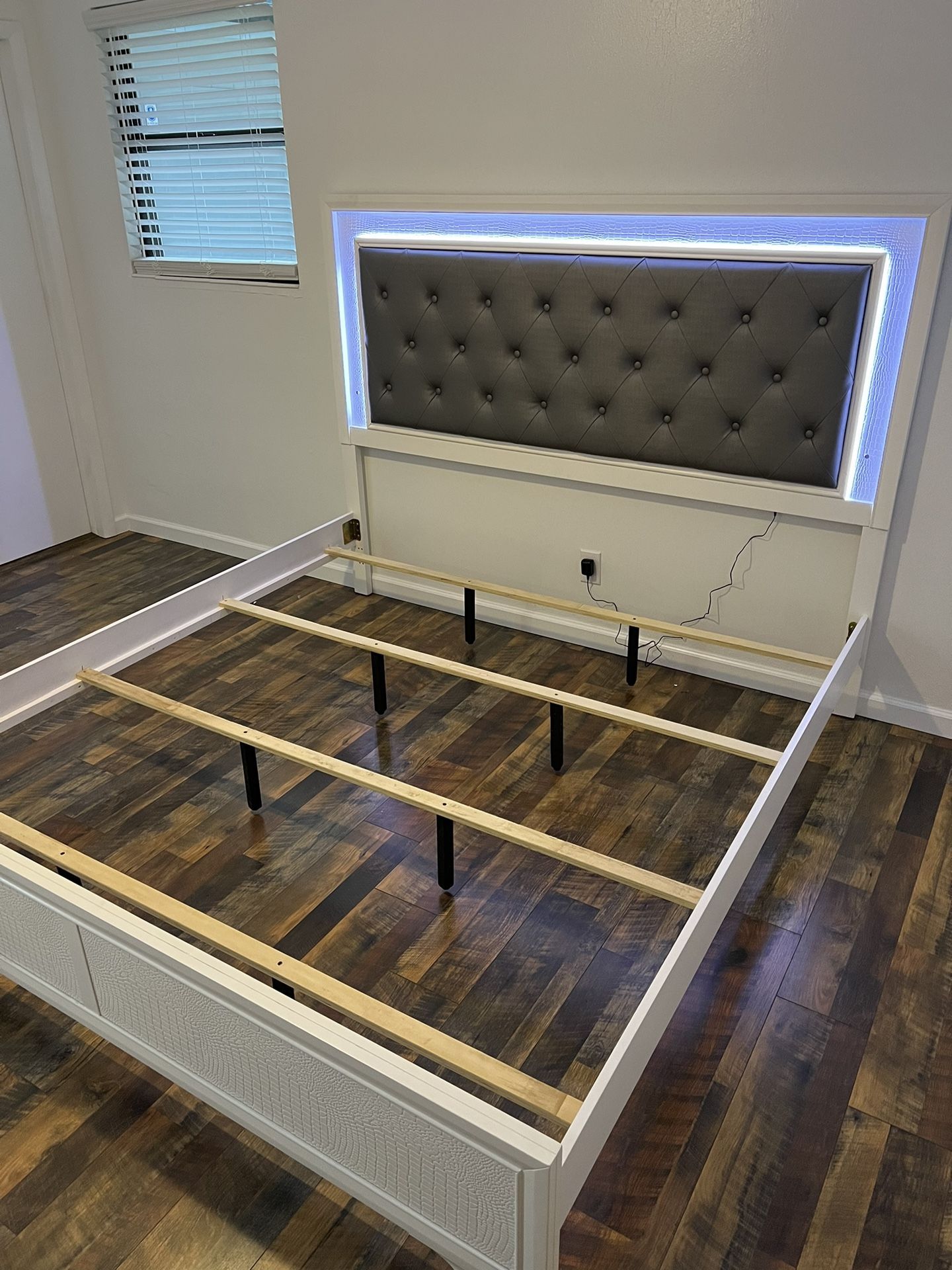 Free local delivery B4310 white king bed frame LED lighted special