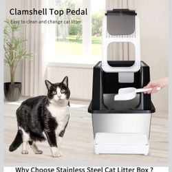 RIZZARI Stainless Steel Cat Litter Box, Odorless Enclosed Litter Box with Top Holes, Large Litter Pan for Small to Large Sized Cats