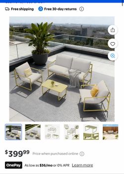 GRANDPATIO 4-Piece Patio Furniture Set All-Metal Frame Wide Webbing Outdoor Conversation Set with Olefin Cushions,Moss Green