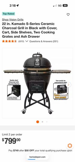 🔥 22” Kamado S-Series Ceramic Charcoal Grill – Black