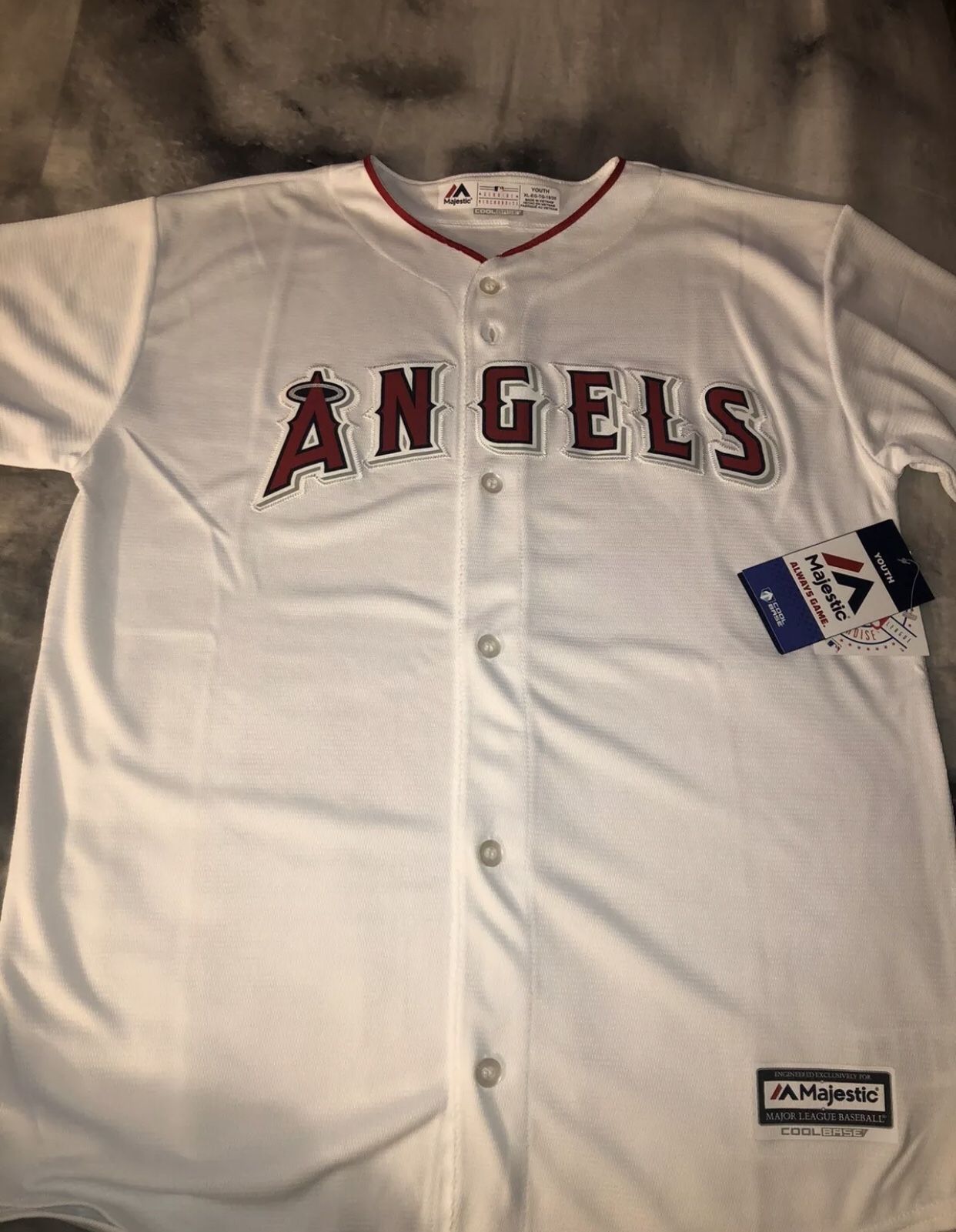 MLB LA Angels of Anaheim White Majestic CoolBase Jersey Youth XL Men's S/Women M