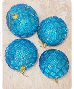 Winter Wonder Lane 4 Esferas Azul Turquesa Bling 4" Nuevas en Caja Original Christmas Ornaments