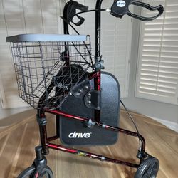 Drive 3- Wheel Rollator Walker- Lightweight, Foldable, Like New 