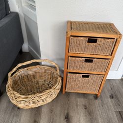 Wicker Basket And Drawer Set 