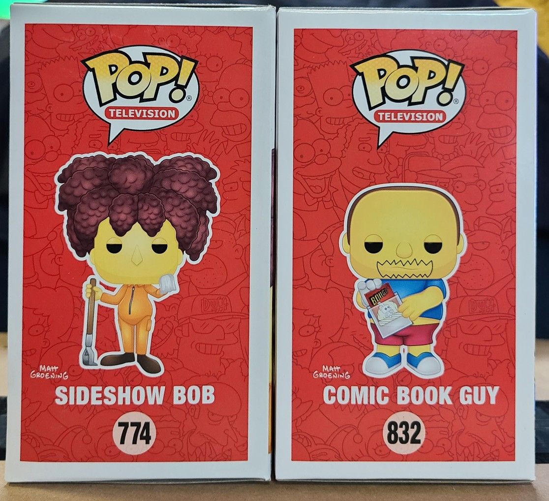 FUNKO: SIDESHOW BOB & COMIC BOOK GUY (EXCLUSIVE BUNDLE) **OFFICIAL '20 NYCC STICKER** 🔥 (PERFECT CONDITION/INCLS PROTECTORS) *AVAILABLE*