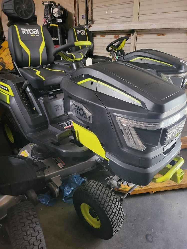 RYOBI
80V HP Brushless 42 in. Battery Electric Cordless Riding Lawn
Tractor with (
2*0Ah Batteries and Charger