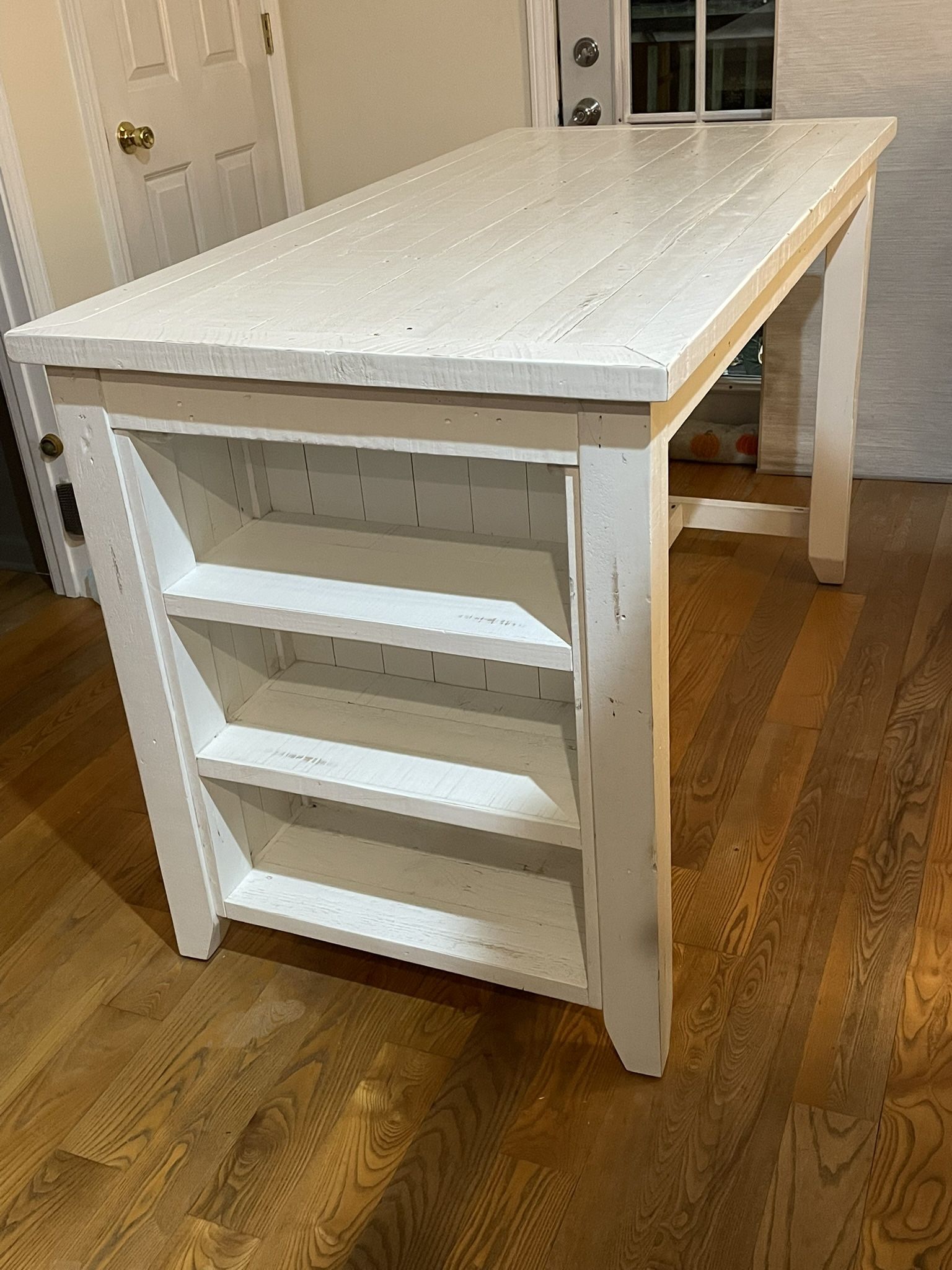 Farmhouse White Wooden Table with Shelves