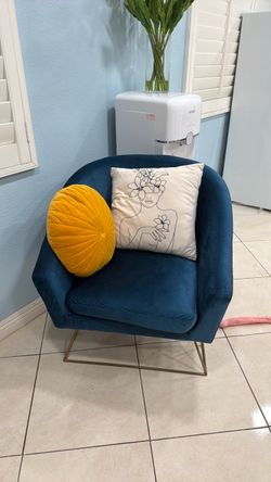 Blue suede accent chair