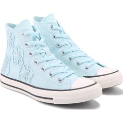 Sizes 6-9.5 Women's Converse All Stars Light Blue Floral Embroidered Hi Tops Brand New