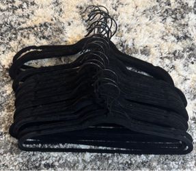 26 Pack All Black Velvet Hangers with Black Hooks