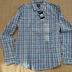 GAP Mens Size S  Glacer Grey ( Blue)Plaid Long Sleeve  Shirt

