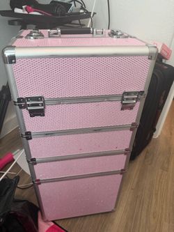 Pink Rolling Cosmetic Train Case