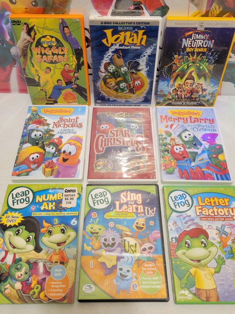 9X Jimmy Neutron Wiggles Veggie Tales Leap Frog Learning Daycare Homeschool DVD Movies Set