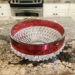 Vintage  Indiana Glass Kings Crowns Ruby Red Diamond Cut  bowl
