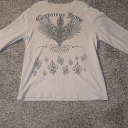 Men's White And Black Vintage Y2K Cremieux Long Sleeve Sweater Size Large