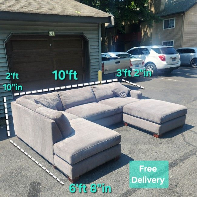 Free Delivery | Gray Costco 2 Piece Sectional Sofa/ Couch