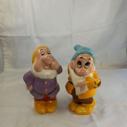 Never Used Sneezy & Bashful Dwarfs Salt And Pepper Shakers Made In Mexico