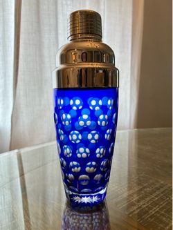 Cobalt Blue Cut Crystal Cocktail Shaker