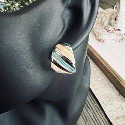 Vintage Blue & Cream Swirled Enamel Earrings
