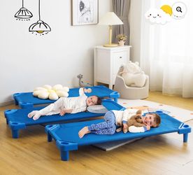 Pack of 6 Kids Stackable Naptime Cot Daycare Rest Mat Blue