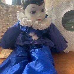 Victorias Collectibles - Blue Clown Porcelain Doll