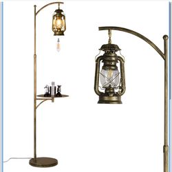 New Farmhouse Adjustable Floor Lamps with Tray Lantern Tall Standing lamp for Bedroom Home Decor for Office Cafe Den Living Room Bedroom, On/Off Foot 
