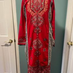3 piece Winter Red Pakistani Outfit
