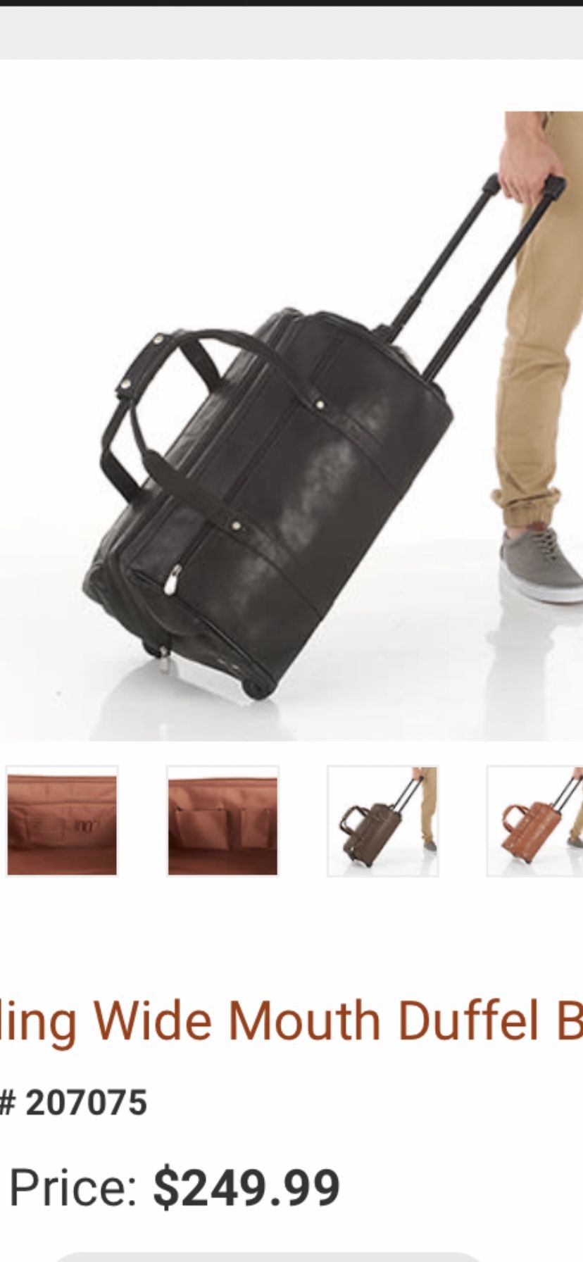 Reduced $40 New With Tags Genuine Leather Wide Mouth Rolling Handcrafted Leather Duffel Bag With Wheels