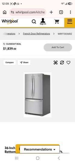 Whirlpool French Door Refrigerator WRFF3036RZ