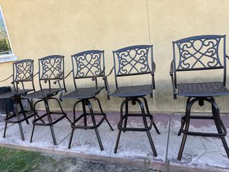 set of 5 heavy cast iron outdoor patio bar stool