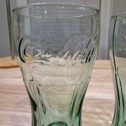 Set of 3 Coca-Cola Glasses Green Embossed Coke Contour Bar Gift Set