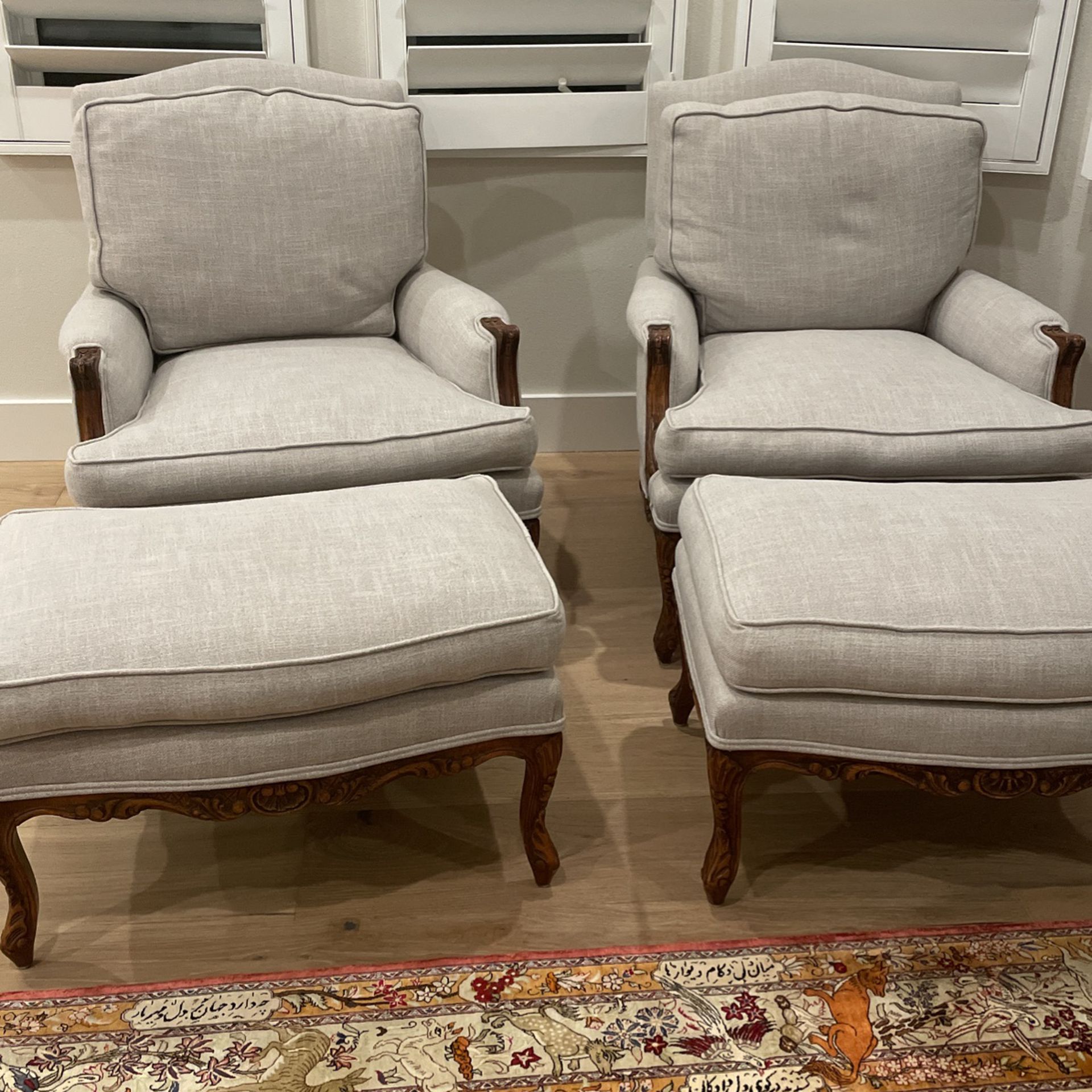Berger Chairs With Ottoman & Cherry Wood Legs