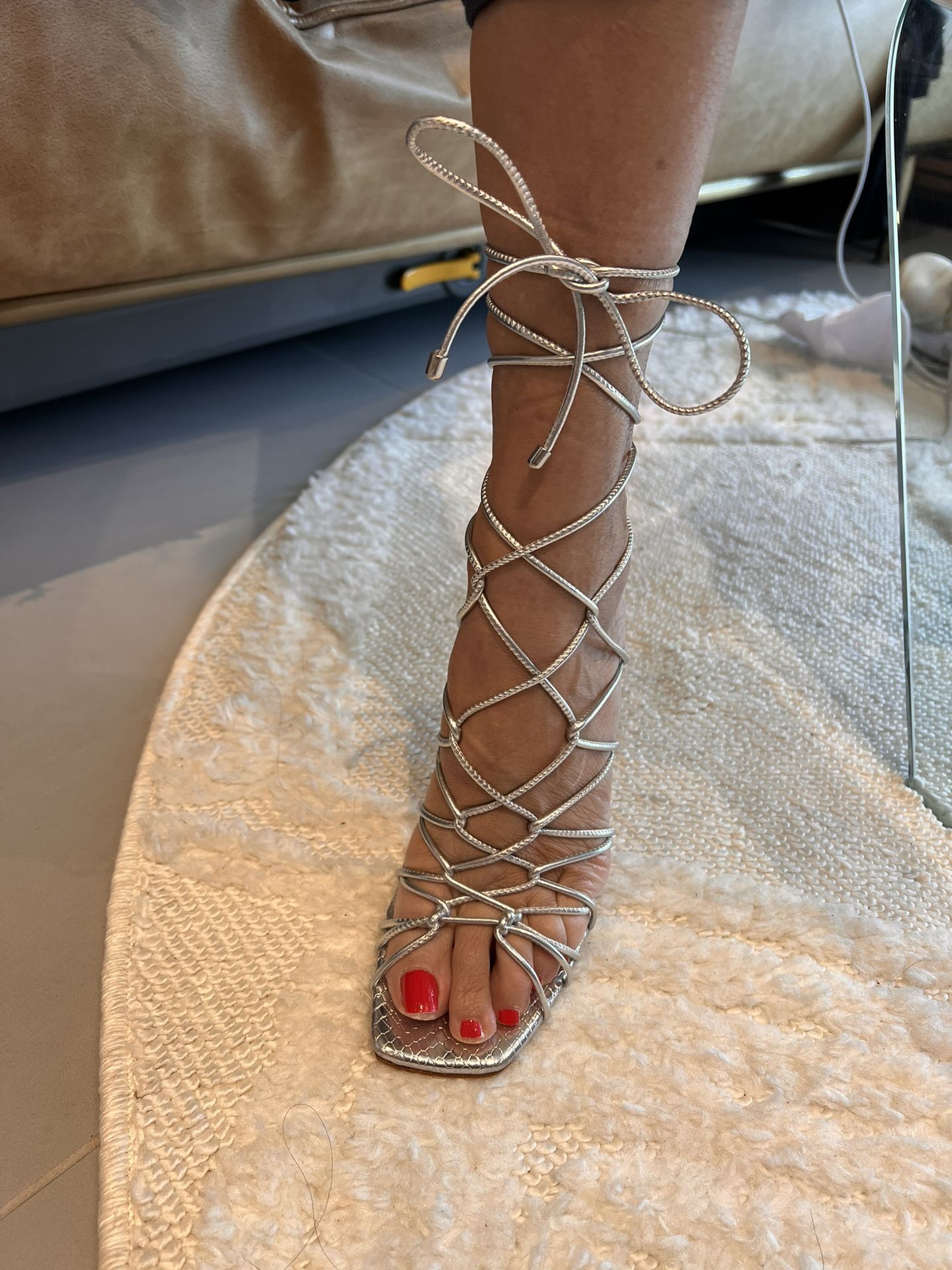 NEW IN BOX, SCHUTZ Silver Lace up Heyde Nappa Leather Heeled