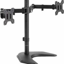 VIVO STAND-V002F Dual LED LCD Monitor Free-Standing Desk Stand for 2 Screens up to 27 Inch Heavy-Duty Fully Adjustable Arms