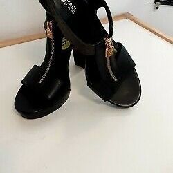 Michael Michael Kors Womens Berkley Leather Open Toe, Brown/Black, Size 10