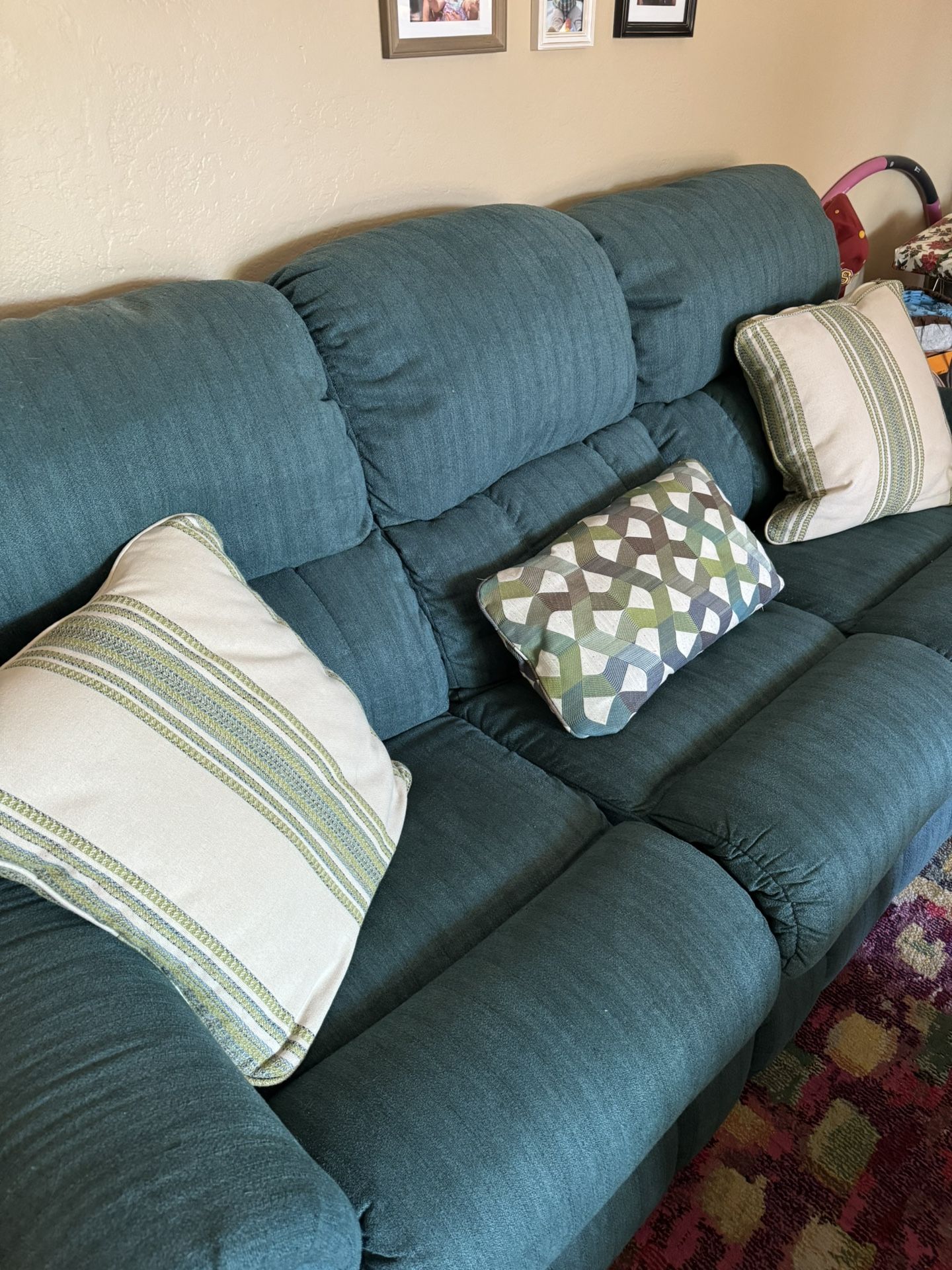 Full LazyBoy Living Room - Couch, Loveseat, Chair, Rug, Pillows included