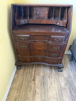 Vintage Wooden Desk Lion Accent Handle 