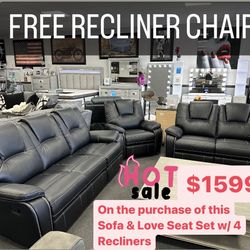 Black Sofa & Loveseat + Free Recliner Chair