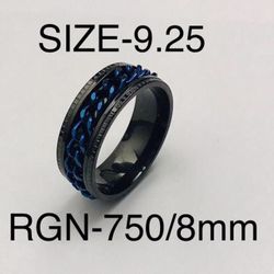 Stainless Steel Blue Color Chain Spinner Ring Band: Size-9.25/RGN-750