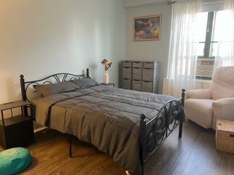 Bedroom Set — Mattress, Bed Frame, Recliner, Storage Dresser, Nightstand + Blackout Curtains