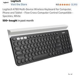 Wireless Keyboard for Multi Device (Logitech K780) For Computer, Phone and Tablet - Flow Cross-Computer Control Compatible - Speckles, White