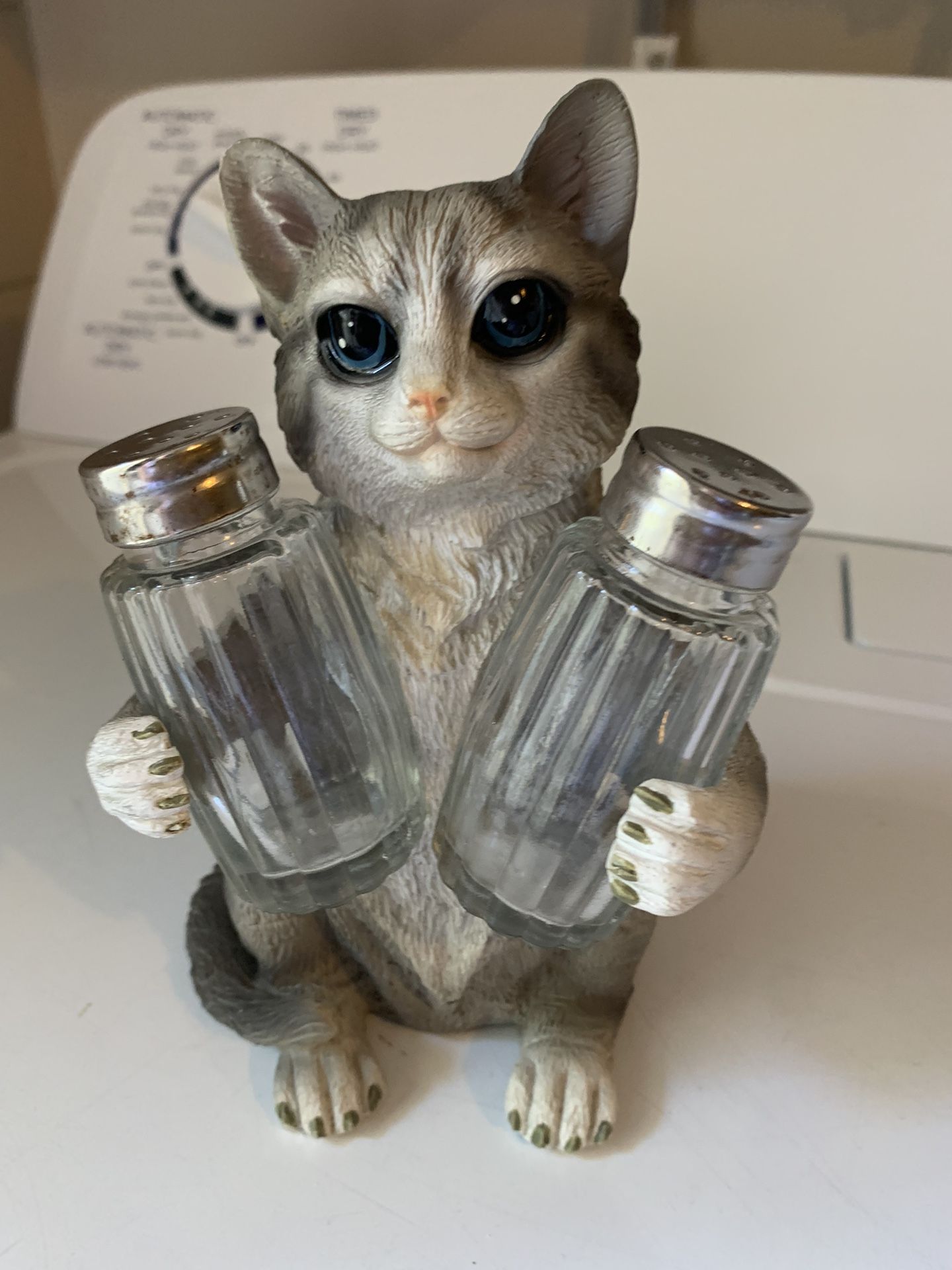 Resin cat salt and pepper shaker holder life like Glass  eyes